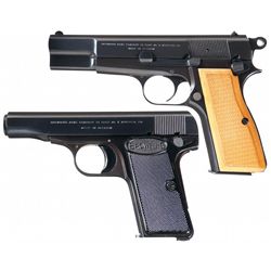 Two Belgian Browning Semi-Automatic Pistols with Soft Cases