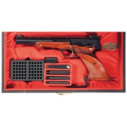 Excellent Belgian Browning Medalist Semi-Automatic Target Pistol with Barrel Weights and Browning Ca