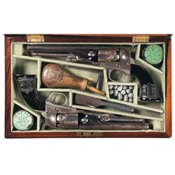 Fine Cased Matching Pair of Colt Model 1862 Police Percussion Revolvers with Factory Carved Ebony Gr