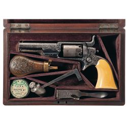 Magnificent Rare Deluxe Rosewood Cased Factory Engraved Colt Model 1855 Root Pocket Revolver with Iv