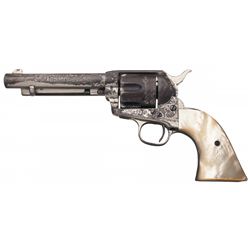 Attractive Inscribed Factory Engraved Black Powder Colt Single Action Army Revolver with Pearl Grips