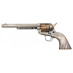 Engraved Black Powder Colt Single Action Army Frontier Six Shooter Revolver with Pearl Grips and Fac