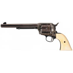 Terrific Master Engraved Gold and Silver Inlaid Antique Colt Single Action Army Revolver with Ivory 