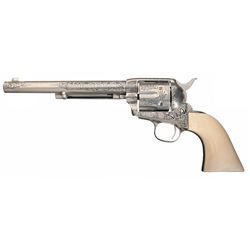 Engraved Antique Colt Single Action Army Frontier Six Shooter Revolver with Ivory Grips