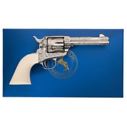 Factory Engraved Nickel Plated Colt Single Action Revolver with Ivory Grip Box and Factory Letter