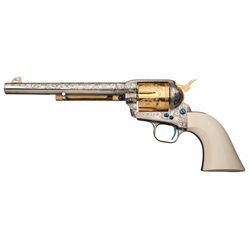 Signed Engraved Gold and Silver Third Generation Colt Single Action Army Revolver with Ivory Grips