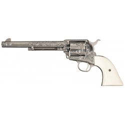 Singed Engraved Colt 2nd Generation Single Action Army Revolver with Ivory Grips