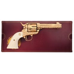 Factory Engraved Gold Plated Colt Single Action Revolver with Original Box Factory Letter and Ivory 