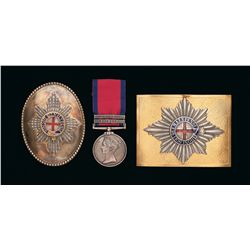 Cased Coldstream Guards Awarded Military General Service Medal  with Two Belt Buckles