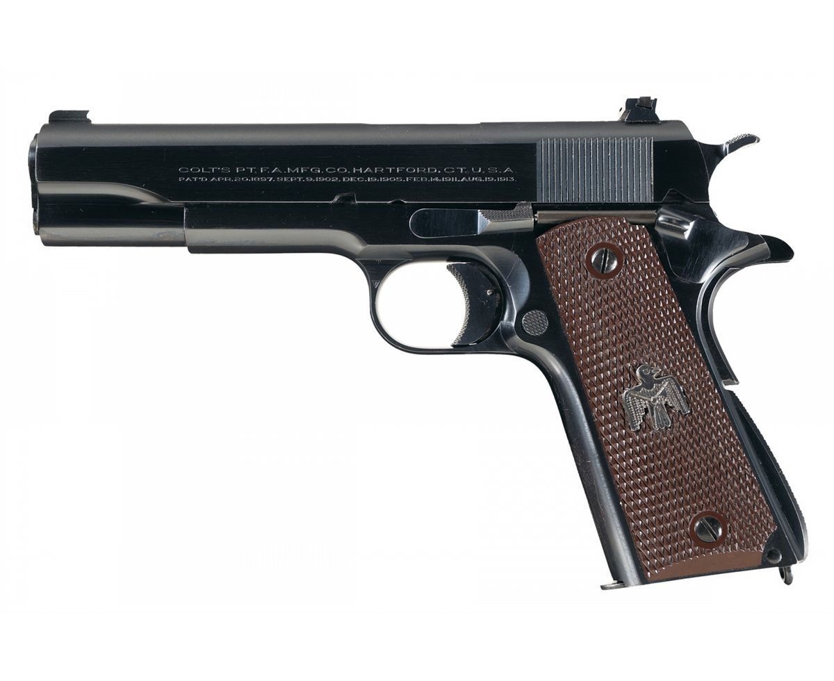 PreWar Colt Government Model SemiAutomatic Pistol with Custom King Sights