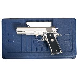 Bright Stainless Colt Gold Cup National Match Semi-Automatic Pistol with Case