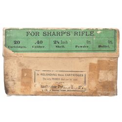 Desirable Box of Winchester 40 Caliber Cartridges for a Sharps Rifle with J.P. Lower Denver Retailer