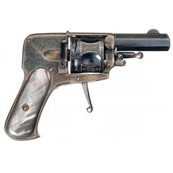 Finely Engraved Gold Inlaid European Folding Trigger Double Action Revolver with Rare Black Pearl Gr