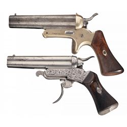 Collector's Lot of Two European Unique Large Frame Four Barrel Pepperbox Pistols
