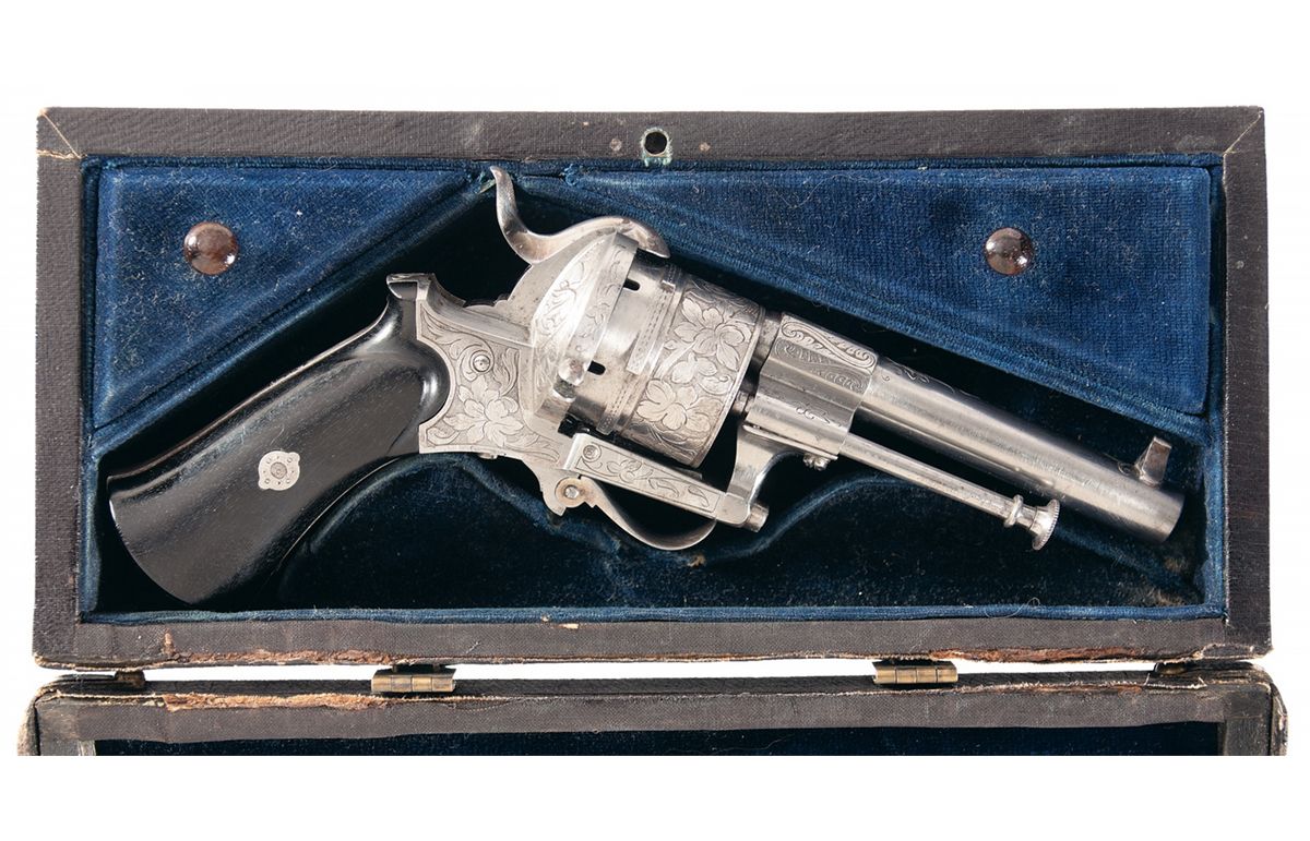 Cased Engraved European Pinfire Revolver