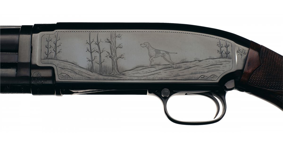 Extraordinary Factory Engraved Winchester Model 12 Pigeon Grade Slide