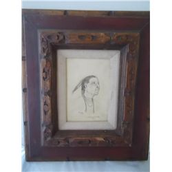 Frame 13 ½ x 15 Original vintage pencil art. Navaho Chief 4 ½ x 6 ½ Signed L. Edwin Edwards 1975 (¼)