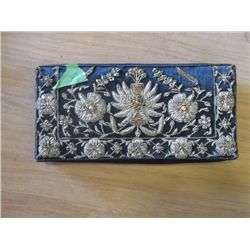 vintage made in India black satin clutch purse metallic thread embroidery Approx. 9" x 5" tracking#1