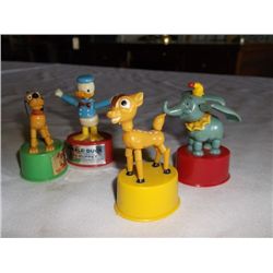Set of 4 Disney Thread Toys Approx 3" Tall Push Button Mini Puppets by Disney Donald Duck, Bambi, Pl
