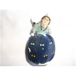 Antique Pin Cushion with Pins approx. 11 vintage pins in Indian cushion