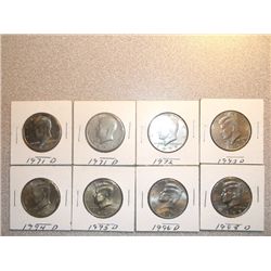 8 Kennedy 1/2 Dollars 1971D, 1971D, 1972, 1993D, 1994D, 1995D, 1996D, 1998D