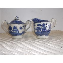 Flow Blue Creamer and Sugar Marked on Bottom Japan