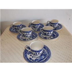 Set of 6 Flow Blue Tea Cups Marked Japan