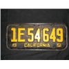 Image 1 : 1951 California Black License Plate Black Back Ground with Yellow Numbers and Letters