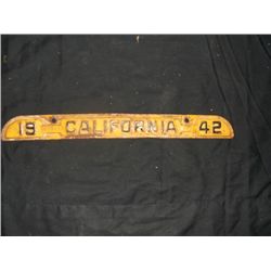 1942 California Registration Plate Yellow Background with Black Letters and Numbers with serial Numb