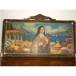16" x 30" early 1900s Vintage Framed Painting on tin from early 1900's very nice frame needs a littl