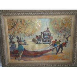 "Gathering Almonds"  Oakdale Wrote on back Gathering Almonds Oakdale 66 signed M. Ayting