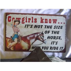 Tin Sign Cowgirls Know 16" x 10" It's not the size of the horse its how you ride it