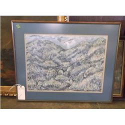 Stockton, Ca. Artist Marjorie Reynolds Watercolor Painting Trees on Mountain side signed by Stockton