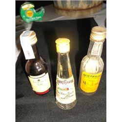 3 Miniature Whisky Bottles Old Taylor, Sea Grams and Liquor Galliano