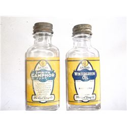 2 Vintage Bottles Sprits Camphor and Wintergreen Oil Bottles