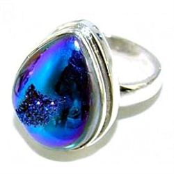 Silver and Coated Drusy Ring