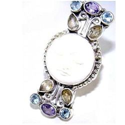 Silver and Mixed Stones & Carving Ring