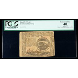 Continental Currency Feb. 17, 1776 $4. PCGS Extremely Fine 40 Apparent