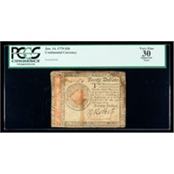 Continental Currency Jan. 14, 1779 $20. PCGS Very Fine 30 Apparent