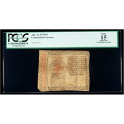 Continental Currency Jan. 14, 1779 $3. PCGS Fine 15 Apparent