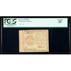 Continental Currency Jan. 14, 1779 $80. PCGS Very Fine 35