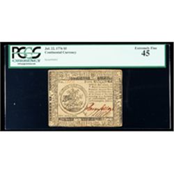 Continental Currency Jul. 22, 1776 $5. PCGS Extremely Fine 45