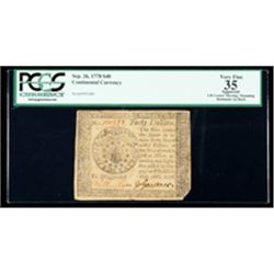 Continental Currency Sep. 26, 1778 $40. PCGS Very Fine 35 Apparent