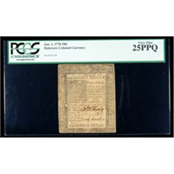 Delaware Jan. 1, 1776 18d. PCGS Very Fine 25PPQ