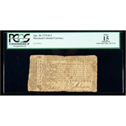 Maryland Apr. 10, 1774 $1/2. PCGS Fine 15 Apparent