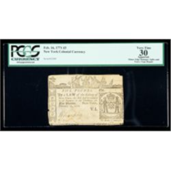 New York Feb. 16, 1771 L5. PCGS Very Fine 30 Apparent
