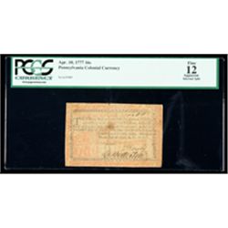 Pennsylvania Apr. 10, 1777 in Red and Black 16s. PCGS Fine 12 Apparent