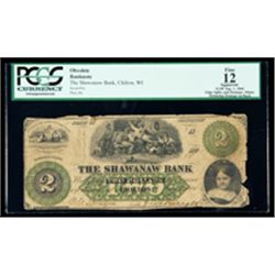 Chilton, WI - The Shawanaw Bank $2 Aug. 1, 1860. PCGS Fine 12 Apparent