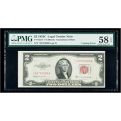 1953-C, $2 Legal Tender Star Note. Error: Cutting. PMG Choice About Uncirculated