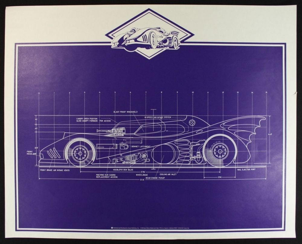 Batman Batmobile Oversized Blueprint LE 1992 Lithograph
